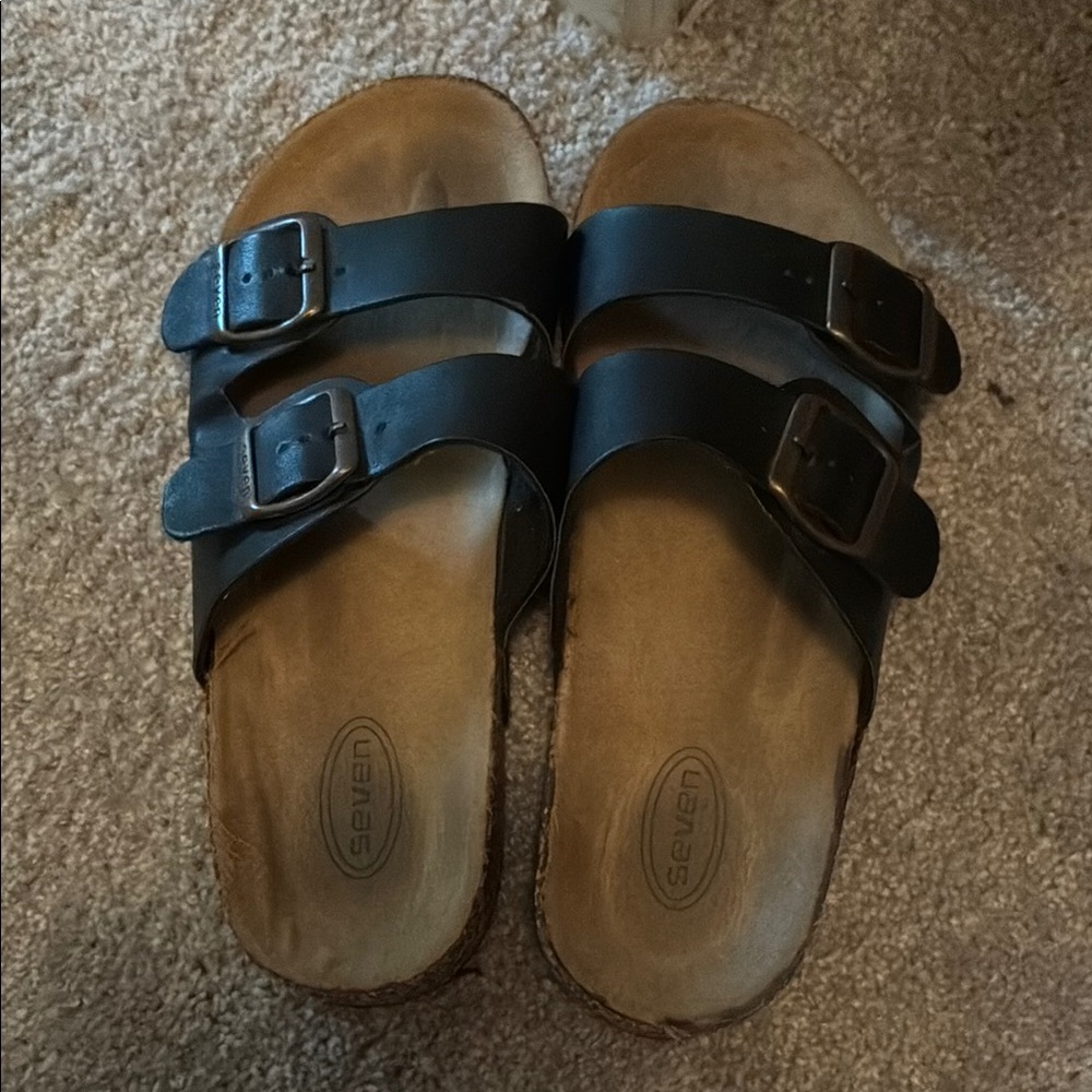 Black Leather Sandals with Buckles